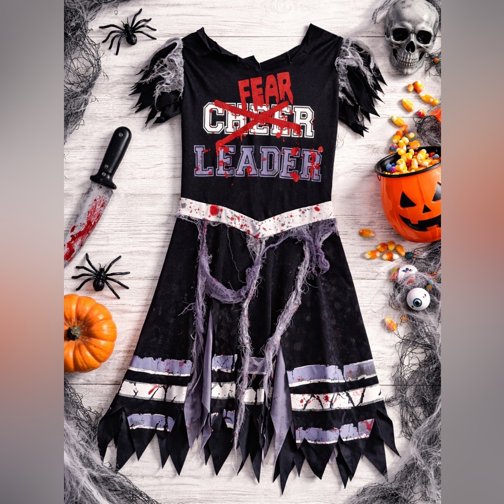 Girls Zombie Cheerleader Halloween Costume Dress Size 7/8